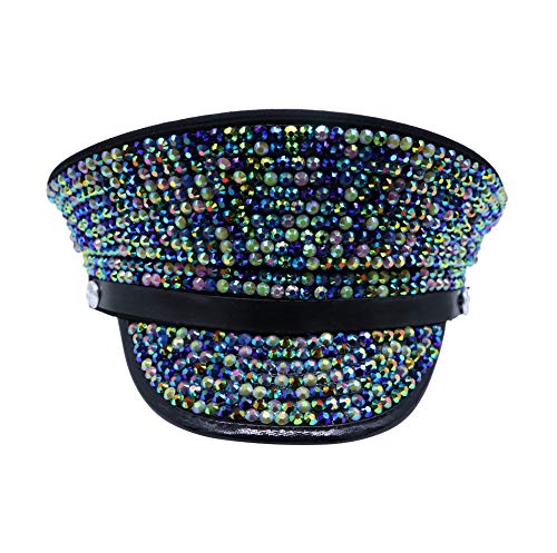 Western Fashion Bedazzled Rave Military Hat (Green AB)