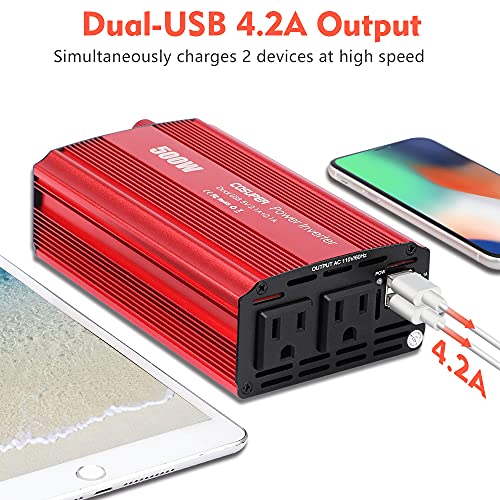 Soyond 500W Power Inverters (2021 News) 12v Dc to Ac Inverter 4.2a Dual USB Car Charge Battery Converter Vehicle Electronics Accessories - Thumbnail 2