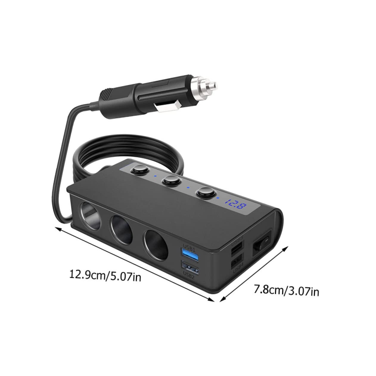 HOMSFOU Caricabatterie da Auto 180w, Divisore Accendisigari 1 a 3 4 Porte Usb, Interruttore Indipendente e Luce LED per Auto