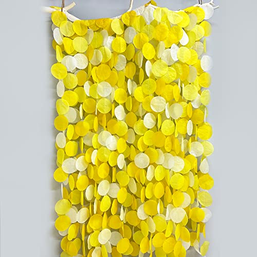 Image of 205 Ft Yellow White Party Decorations Gradient Yellow Big Circle Dots Backdrop Streamer Ombre Yellow Tissue Paper Polka Dot Hanging Garland for Birthday Bee Sunflower Lemon Party Supplies