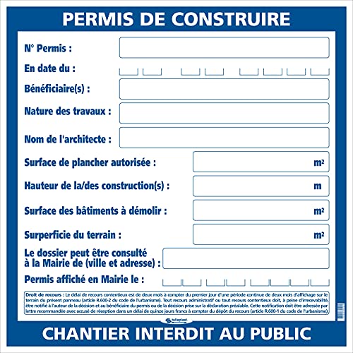 Panneau Permis de construire petit modèle 800 x 800 mm SOFOP TALIAPLAST - 570102 Cover