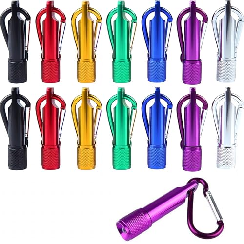 SHUNNBUY 14Pcs LED Flashlight Mini Torch Keyring Pocket Small Torches Light with Batteries Included for Camping Hiking Traveling Cycling Outdoors (7 Colour)