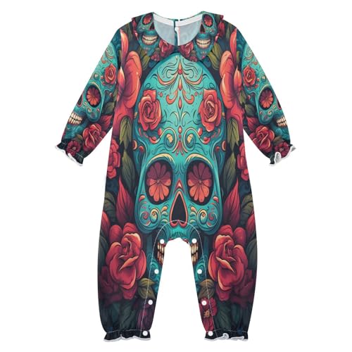 DDDIYEU PatróN Floral Del CráNeo Pijama de Una Pieza para Bebé,AlgodóN Manga Larga Sin Pies para Recién Nacido