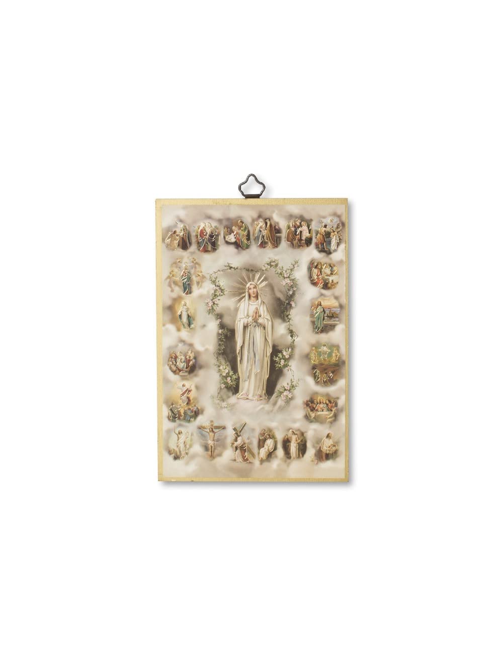 Fratelli Bonella | Quadro Sacro su legno MDF di pioppo 8mm con Mosaico in lamina dorata della simbologia eucaristica di Prima Comunione con Preghiera sul retro 10 x 15 cm | Made
