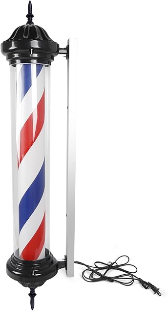Barber Pole Red White Blue Stripes with LED Light Classic Hair Salon Open Sign Traditional Barbershop Wall Mount Rotating Light Waterproof Save Energy