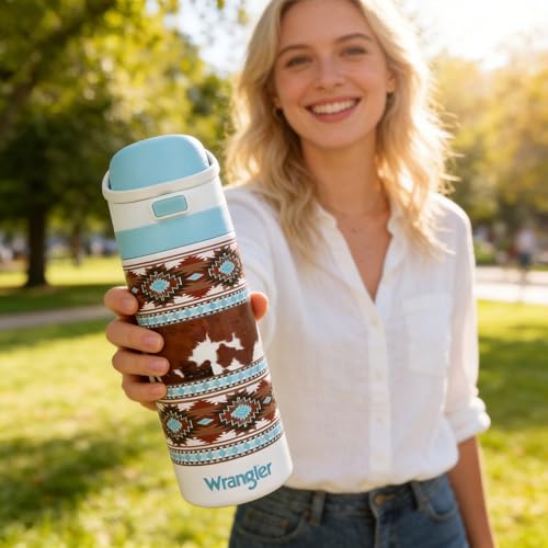 Image of Wrangler Leather Pattern 24 Oz Stainless Steel Water Bottle