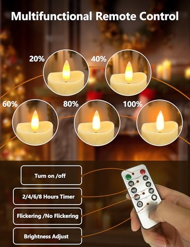 Image of Rechargeable Flameless LED Candles with Timer Remote - 1.5'' x 2'' Flickering Tea Lights Candles for Valentines, Wedding, Party and Holiday Decor,Set of 12(Charging Cable Included)