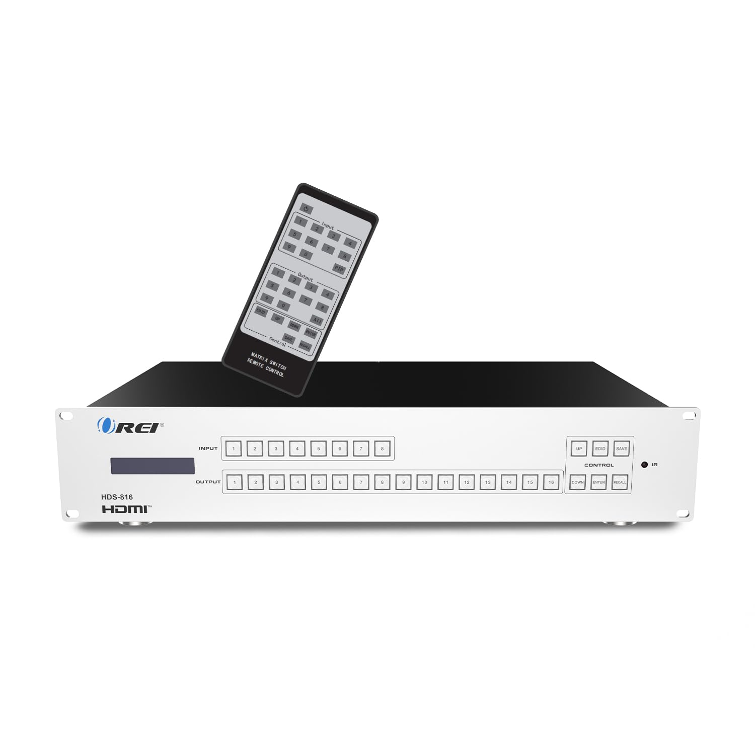 OREI Conmutador de matriz HDMI 4K de 8 x 16, (8 entradas, 16 salidas) con control remoto, soporta UltraHD 4K a 30Hz 4:2:0, WebGui, RS-232, HDMI 1.4, HDCP 2.2, 3D, 1080p, 18 GBPS - EDID (HDS-816)