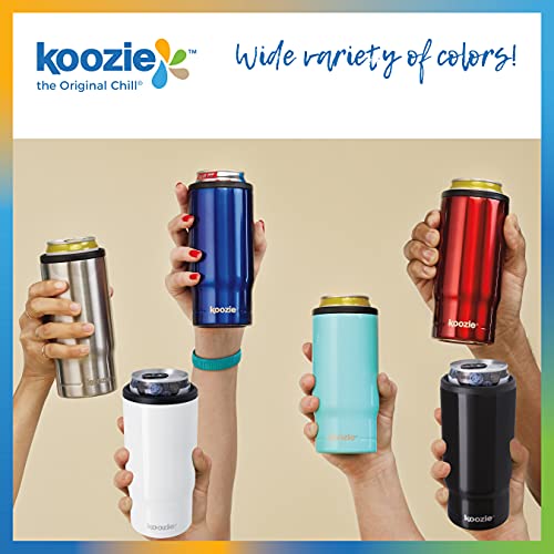 Image of KOOZIE Slim Triple Can Cooler, Bottle or Tumbler with Lid for 12oz Tall Skinny Cans | Stainless Steel Double Wall Vacuum Insulated Holder for White Claw, Beer, Truly Seltzer, Hot & Cold Drinks | Black
