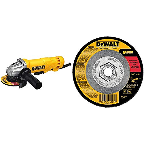 DEWALT Angle Grinder Tool, Paddle Switch, 4-1/2-Inch, 11-Amp (DWE402) & Grinding Wheel, General Purpose for Metal, 4-1/2-Inch x 1/4-Inch x 5/8-Inch (DW4523)