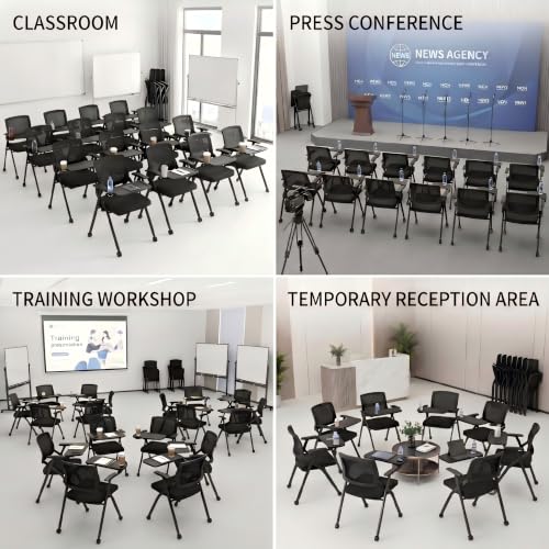 Image of 4 Pack Folding Training Chair with Desk Attached & Cup Holder,Foldable Office Chair with wheels for Seminar & Classroom-Conference Guest Mesh Back & Padded Seat Chair-Flip-Top Desk Chair for Meeting