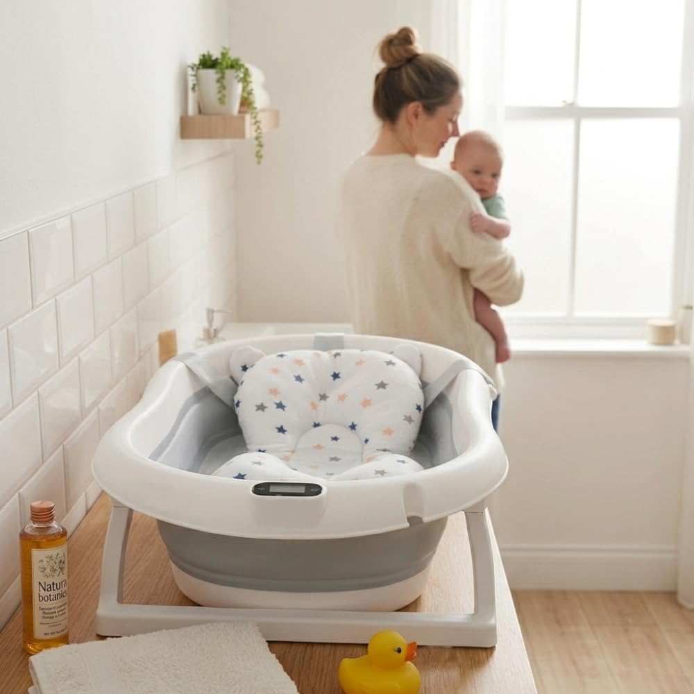 Vasca Neonato Bagnetto Fino a 3kg - Pieghevole Vasca da Bagno Bambini Fino a 3 anni - con un Comodo Cuscino Stabilizzante - Bagno Piacevole Senza Problemi