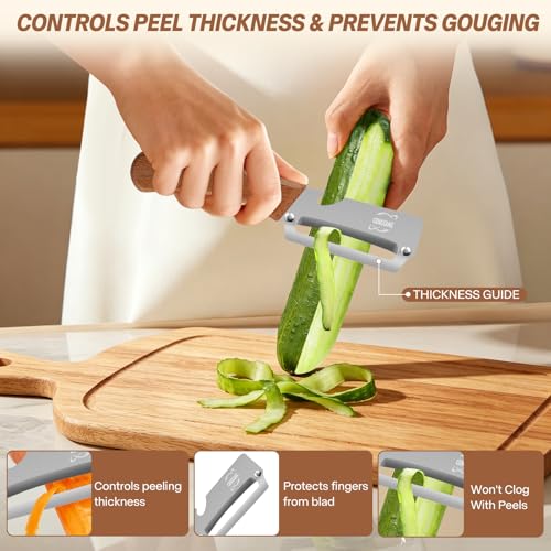 Image of MultiFunctional Vegetable Peeler, Non-Slip Wooden Handle with Sharp Stainless Steel Blade, Built-in Bottle Opener - Perfect Kitchen Peeler For Veggie, Fruit, Potato, Carrot, Apple