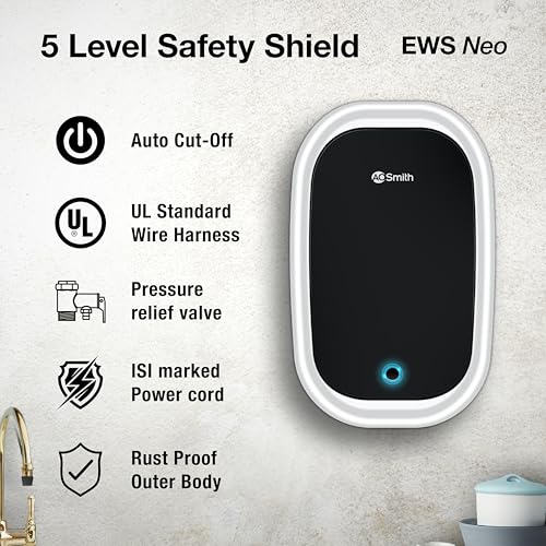 Image of AO Smith EWS NEO-3L Instant Geyser 3 Litre With 3kW Express Heating | High Rise Building Bathroom & Kitchen geyser | UL Rated Wiring & Pressure Relief Valve For Ultimate Safety | 5 Year Tank Warranty