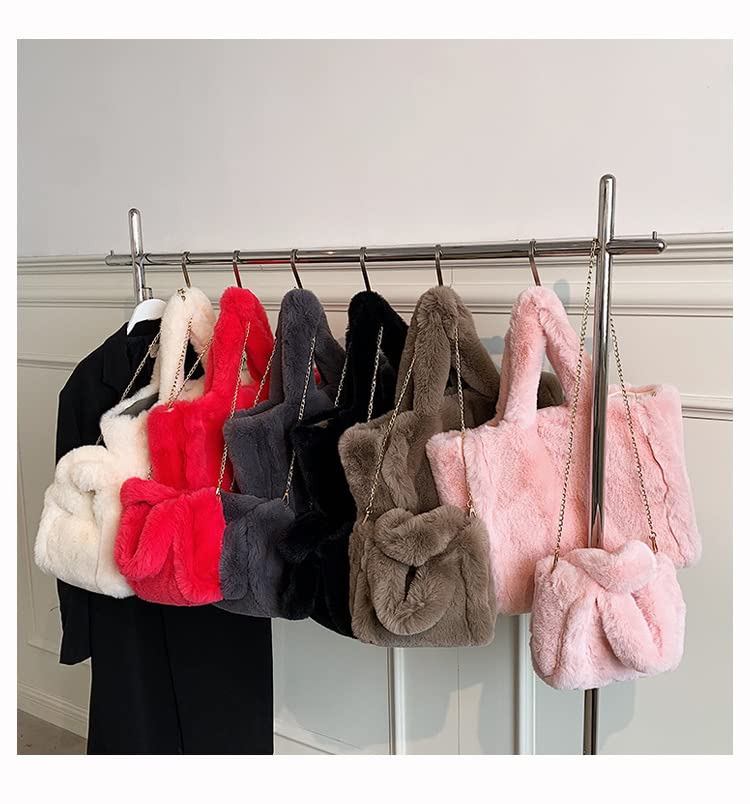 Image of Tote Bag large Shoulder Bag Fleece Faux Fur Hobo Tote Bag Handbag Retro Bag Solid Color Big Purse