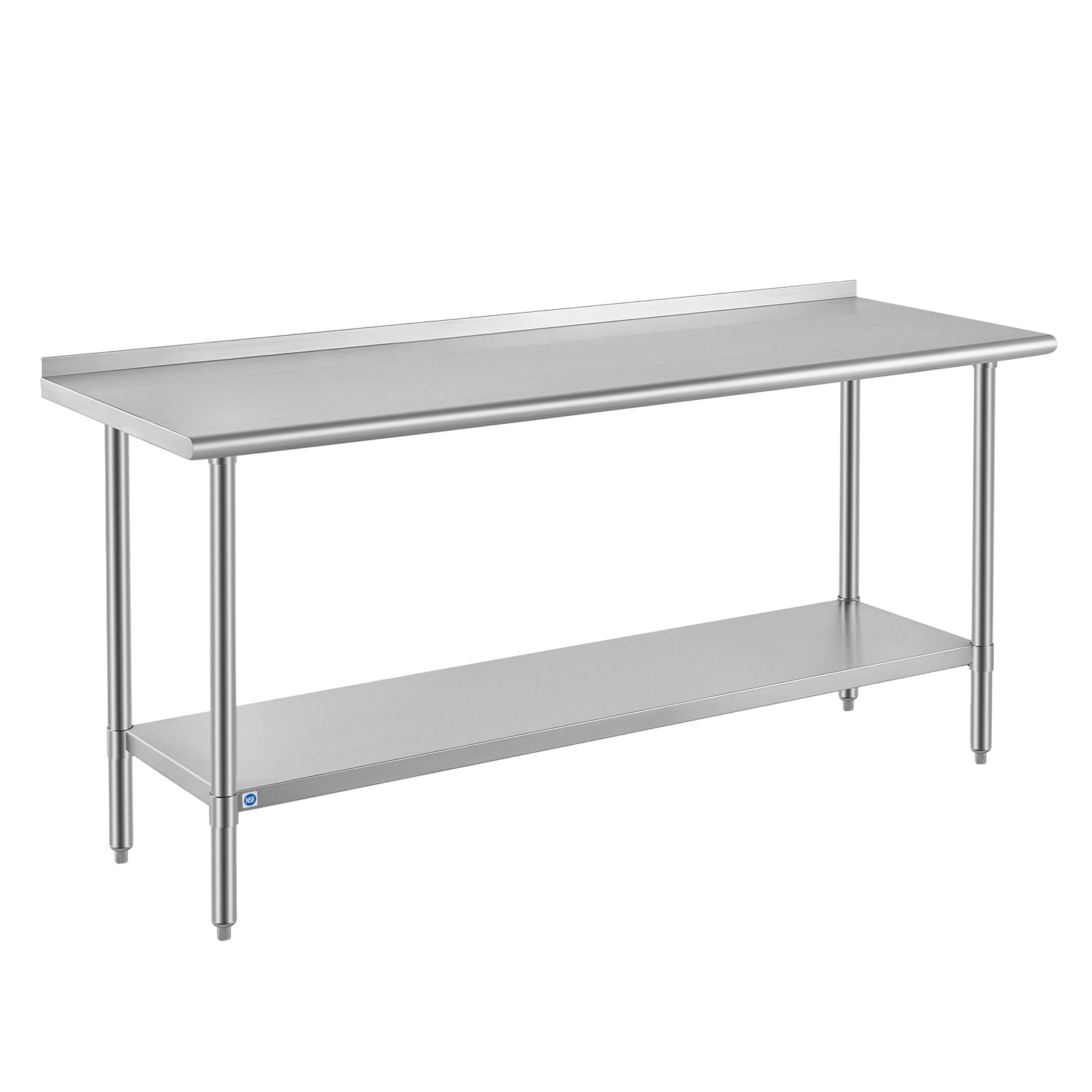 ROCKPOINT All Stainless Steel Perp Table with Backsplash 24x72 Inch, Commercial Heavy Duty Table with Stainless Legs &amp; Adjustable Undershelf, 890 lb Capacity for Restaurant,Home and Outdoor Kitchens