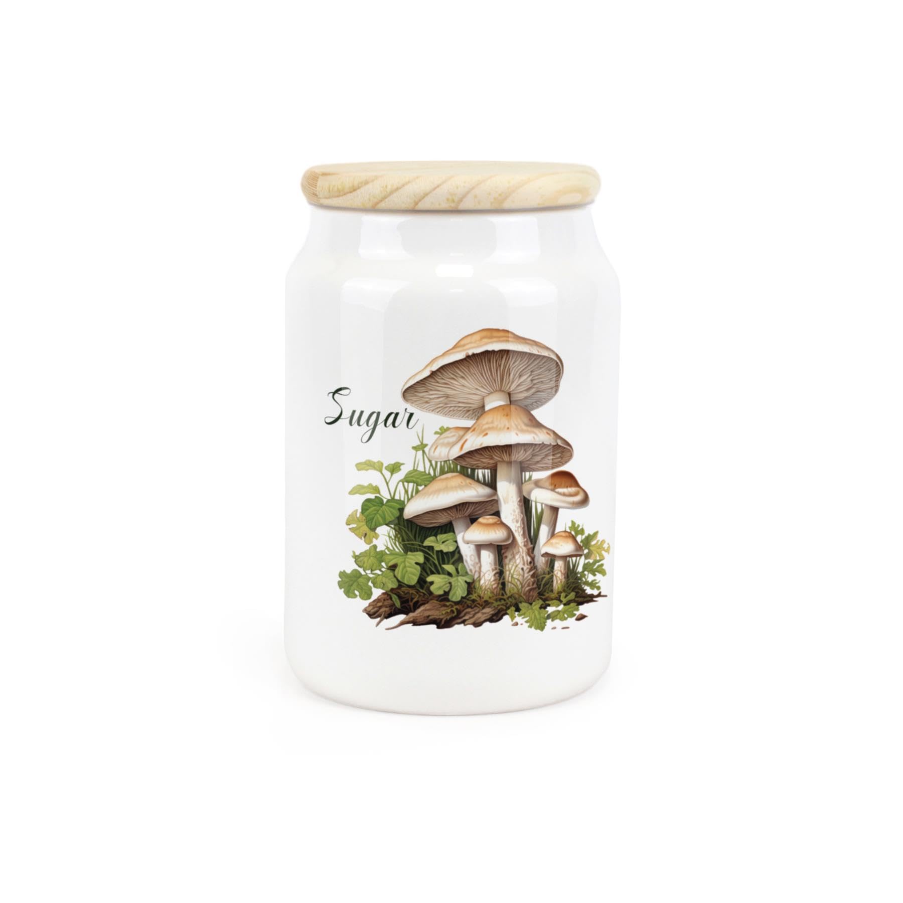 Purely Home Sugar Mushrooms Ceramic Storage Canister - Nature Outdoors Foraging Themed Gift - Kitchen Food Storage Jar/Container & Wooden Lid 600Ml (14.5Cm X 9.5Cm)