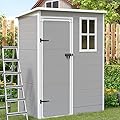 UDPATIO Outdoor Resin Storage Shed 5x3 FT, Plastic Garden Shed for Bike, Garbage Can, Tool, Outside Sheds & Outdoor Storage Storage Box with Lockable Door for Backyard, Patio, Lawn, Grey & White