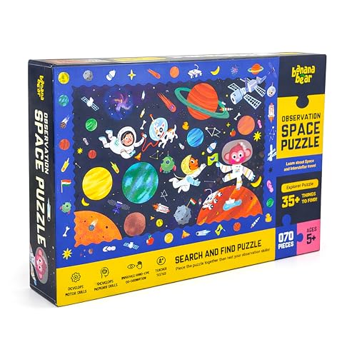 Image of VGRASSP 70 Pcs Space Solar System Theme Interlocking Puzzle Toy for Kids - Educational Search, Find and Connect Jigsaw Brain Booster Learning Activity Gift - Color As Per Stock