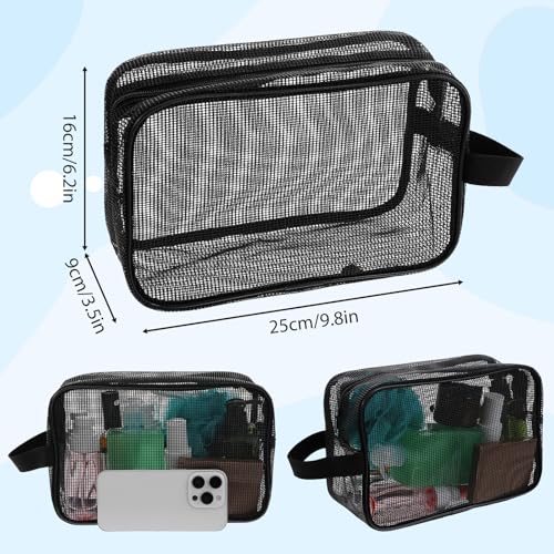 Black Mesh Shower Bag for Men Women, Small Shower Caddy Bag, Quick Dry Travel College Dorm Room Bathroom Gym Toiletry Bags(9.8×3.5×6.3 Inches)2