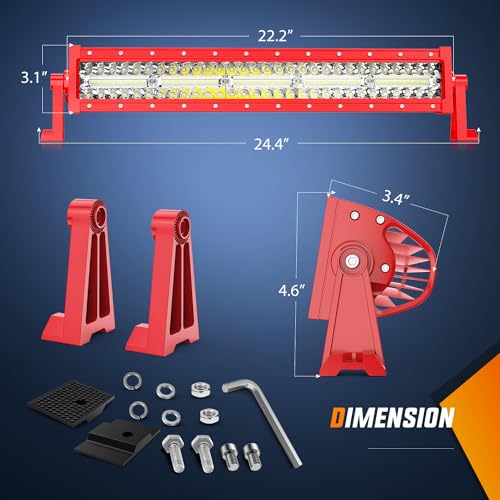 Image of Nilight LED Light Bar 22 Inch with Wiring Kit on Truck SUV UTV, Red Shell | Triple Row Spot Flood Combo, 16AWG Harness, Fog Driving Work Off-Road Lighting on Boat Tractor Golf Cart ATV, ZH805