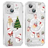 ★【Compatibilidad】Funda transparente y bonita navideña compatible solo con iPhone 14 Plus, soporta carga inalámbrica.