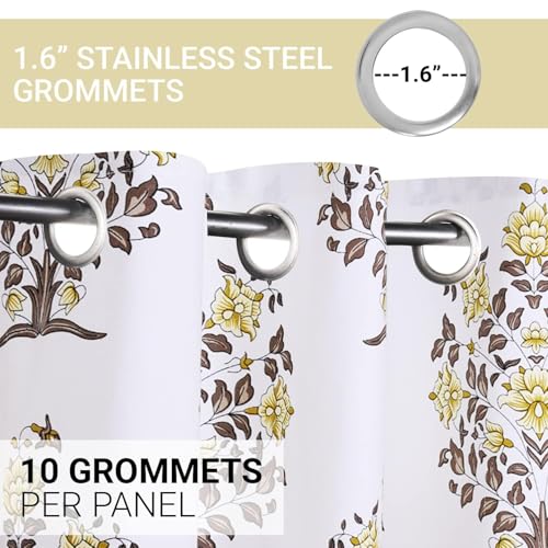 Image of Homestan 100% Cotton Block Print Long Door Curtains 9 Feet Long Set of 2 with Stainless Steel Grommets for Home Decor (9 X 4.5 Feet, Yellow)