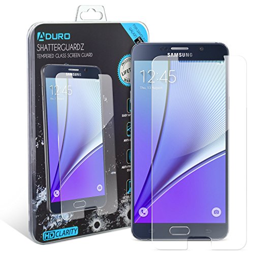 Galaxy Note 4 Tempered Glass Screen Protector - Aduro Shatterguardz Anti-Scratch, Anti-Fingerprint Coating, Ultra-Sensitive Touch Tech for Samsung Galaxy Note 4