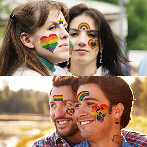Rejaski 137+ Pcs Rainbow Temporary Tattoos For Men Adults, Kids Pride Temporary Tattoos Body Stickers Celebrations Party, Rainbow Pride Accessories For Women, Lgbt Festival Gay Pride Face Tattoos Equality Parades #TOP3