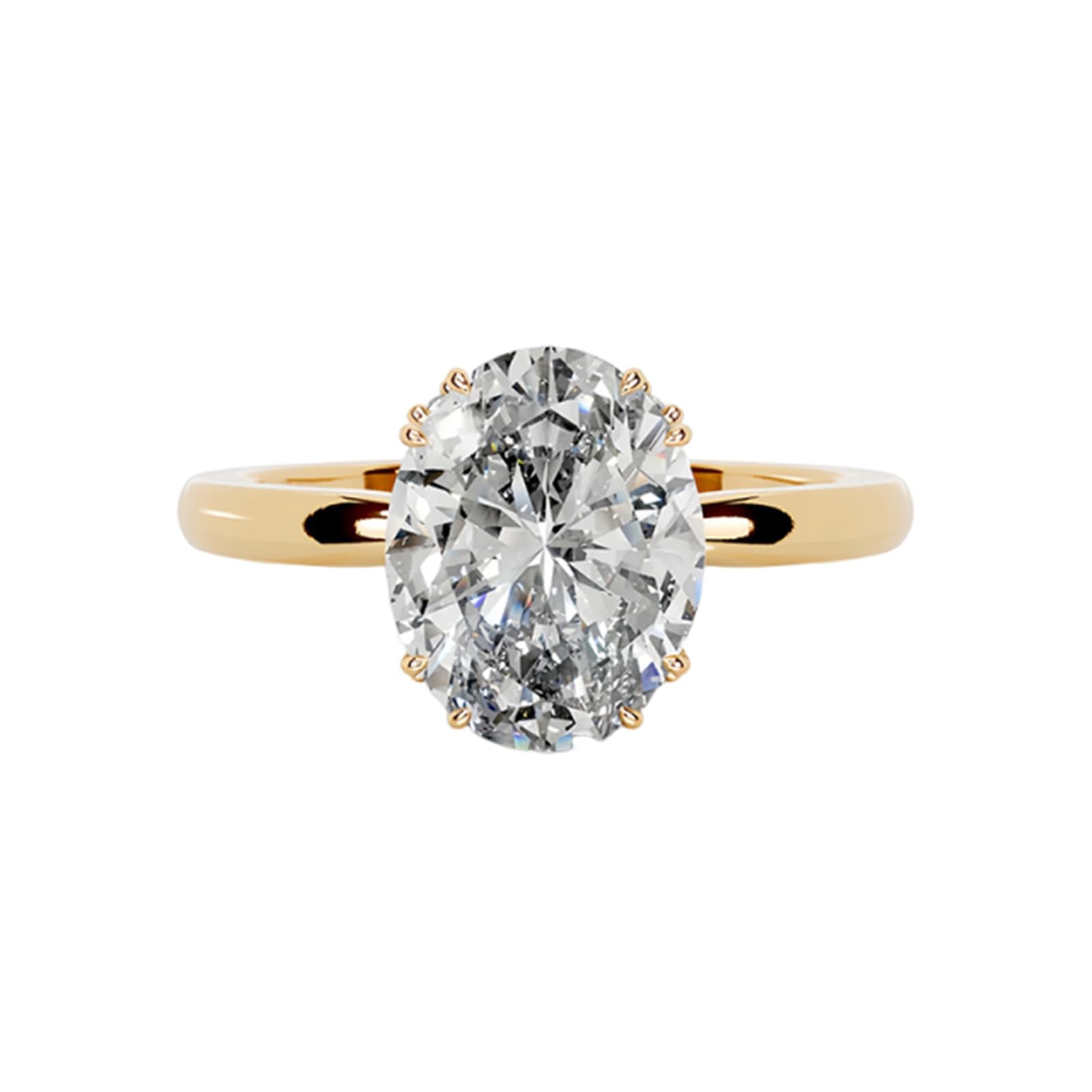 Anillo de oro amarillo para mujer, anillo con moissanita ovalada de