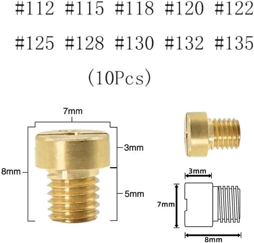 10pcs Carburetor Main Jets M6 M5 6mm 5mm Thread for DellOrto BGM Motoforce - Injector Nozzle Sizes 50-200(112-135 (M5))