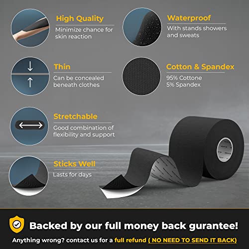 Kinesiology Tape-Incredible Support For Athletic Sports And Recovery+Free Taping Guide-Uncut 2 Inch 16.4 Feet Roll (Midnight Black + Free Taping Guide, Pack Of 1) #TOP5