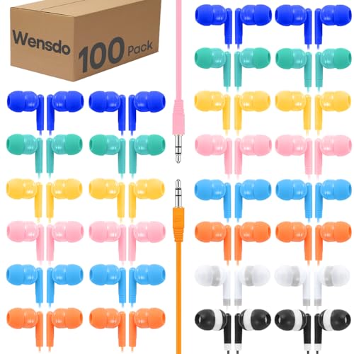 Wensdo 100 Packs Earbuds Bulk Classroom Headphones...