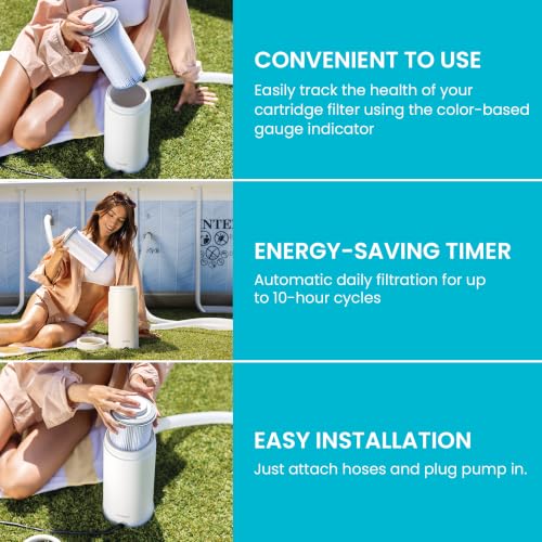 Image of INTEX C330 Cartridge Filter Pump for Above Ground Pools: 330 GPH Pump Flow Rate - Auto Timer - HydroAeration Technology - Includes Type H Filter Cartridge - Turnover Rate /System Flow 300 GPH