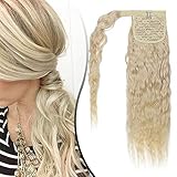 Elailite Postizos de Pelo Natural Rizadas Coleta Postiza Clip Extensiones Largas 100% Remy Cabello Humano Ponytail Cola de Caballo 55cm (95g) #27 Rubio Oscuro