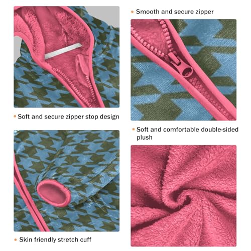 GuoChe Houndstoothbuffalo Plaid Tartan Check Scotland Blue Toddler Girl Fleece Jacket3