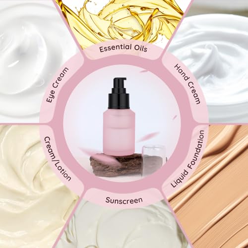 Image of Segbeauty 2oz Frosted Glass Lotion Bottle Empty, 3pcs Travel Lotion Container, 60ml Refillable Glass Travel Bottles for Toiletries, Hair Oil Bottles, Mini Size Skincare Cream Pump Bottle Mixed Color