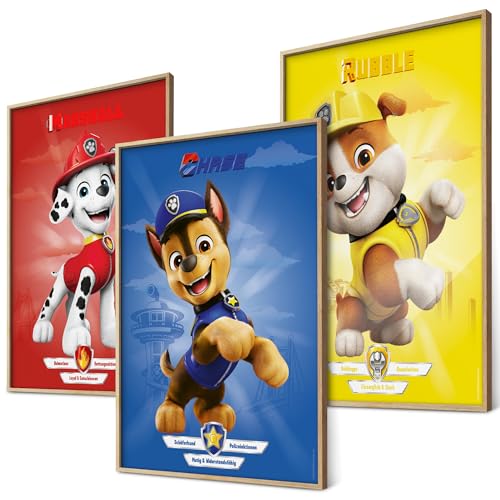 canvea Lot de 3 posters, motifs héros de Pat' Patrouille : Rubble, Marshall, Chase