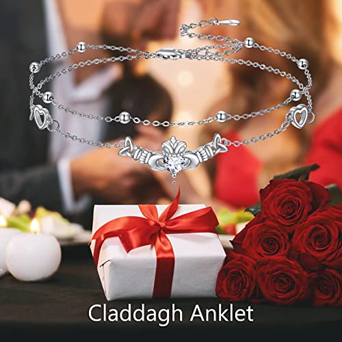 Image of VONALA Evil Eye Anklet 925 Sterling Silver Irish Celtic Knot /Witches Knot /Claddagh /Infinity Heart /Butterfly /Pineapple Chain Hotwife Anklet Foot Ankle Jewerly Gift for Women Mother Wife Sisters