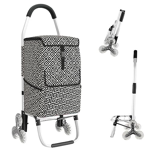 Carrello pieghevole a 6 ruote, carrello per la spesa con 3 ruote su ogni lato, 2 in 1, pieghevole, carrello multifunzione con cestino per scale (