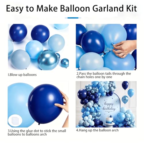 Image of Blocesa Blue Balloons Arch Kit, Metallic Blue Latex for Party Decoration