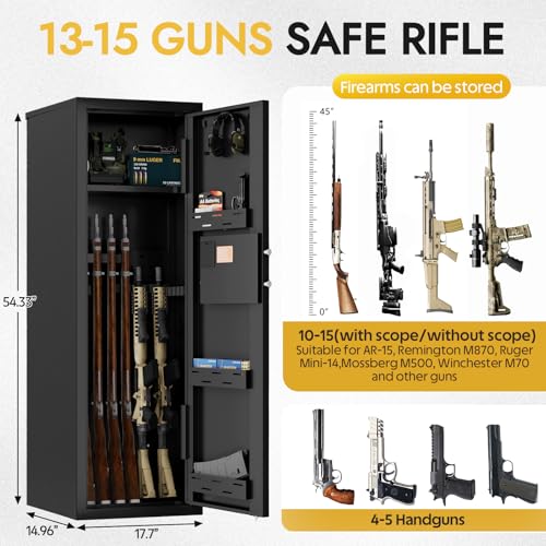 Image of KAER 10-15 Biometric Gun Safe for Rifles and Pistols,Large Gun Cabinet with Removable Racks & Adjustable Shelf,Fingerprint Keypad Lock Rifle Safe for Home & Hunting(AR-15)