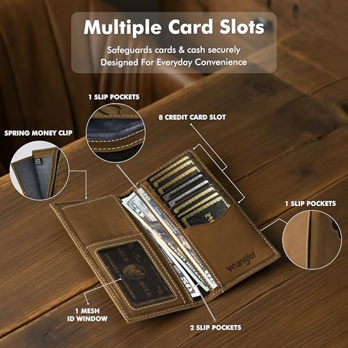 Wrangler Genuine Leather Bifold Wallet for Men - Long Wallets | Western Rodeo Wallets for Men with Extra Capacity & Gift Ready3