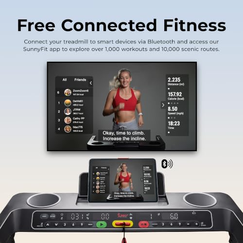 Image of Sunny Health & Fitness Fully Assembled OneClick-Fold 20 inch Smart Treadmill with Auto Incline & SunnyFit App