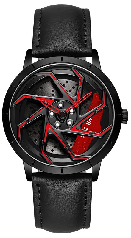 Image of FANMIS Men's Racing Car Wheel Watch 3D Spinning Dial Stainless Steel Watch | Creative 3D Spinning Car Quartz Large Skeleton Face and 30M Water Resistance Designed for Car Fans and Daily Wear.