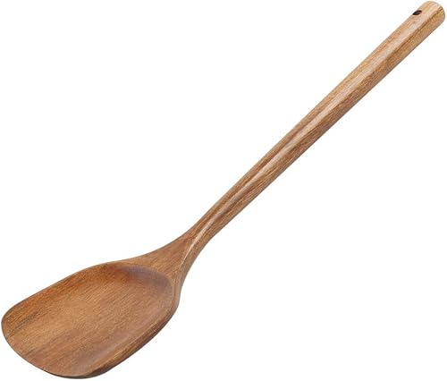 uxcell Sartén de madera para freír, wok, utensilios de cocina esenciales para cocinar, hornear, voltear marrón