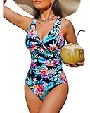 Holipick Multi Floral Women Tummy Control One Piece Swimsuit - Push Up Bathing Suit Full Coverage Slimming Swimwear L