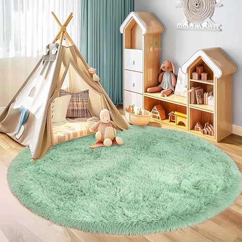 Sage Green 6FT Round Fluffy Area Rug - Super Soft Microfiber Shaggy Carpet for Kids Room, Nursery, Bedroom
