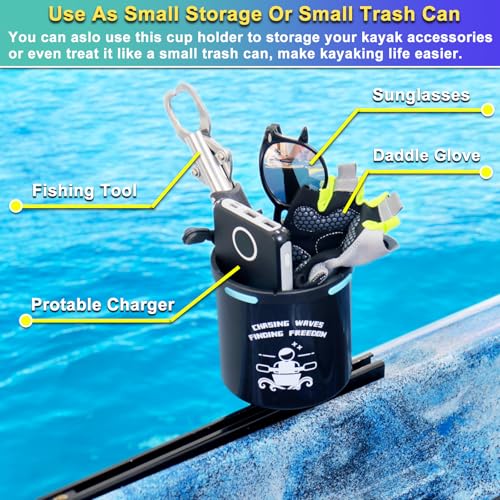 Huntury Kayak Cup Holder with Rubber Tabs, Fishing Tool and Lures Storage, Kayak Water Bottle Holder, Kayak Drink Holder, Tracck Mount Accessories, Track Mount Gear, Pack of 1 - Thumbnail 5
