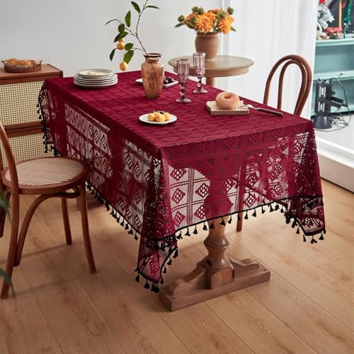 Nappe de cuisine rouge rétro à losanges géométriques pour table rectangulaire